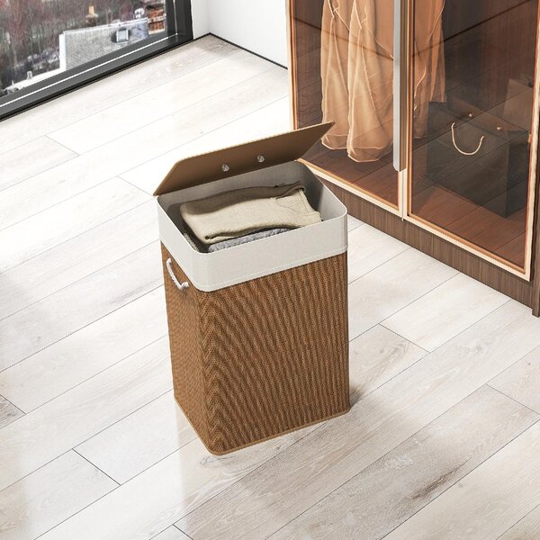 DecHome Cesto Portabiancheria 72L con Coperchio in Bamb Manici in Corda e Sacco Rimovibile colore Marrone - F865BN