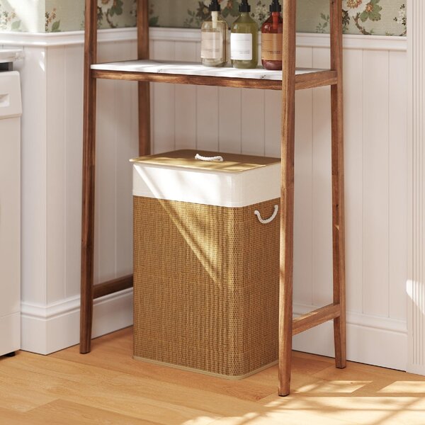 DecHome Cesto Portabiancheria 72L con Coperchio in Bamb Manici in Corda e Sacco Rimovibile colore Marrone - F865BN