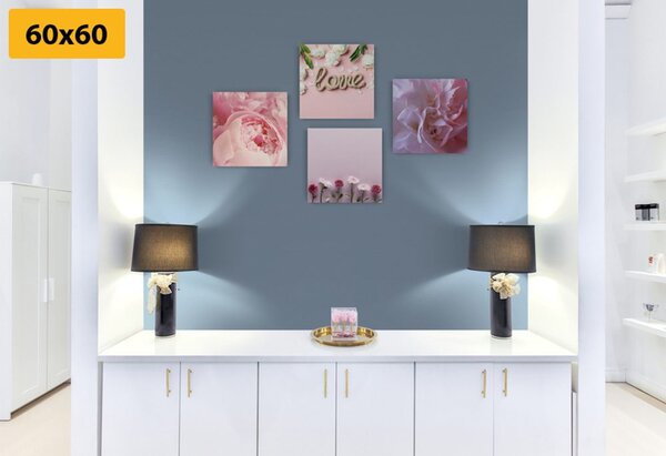 Set di quadri – Fiori in delicata tonalità rosa