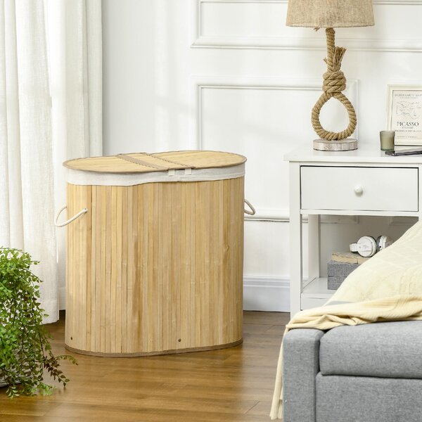 DecHome Cesto Portabiancheria a 2 Sezioni 2 Coperchi e Capacit 100L con Sacca Interna Removibile 62.5x37x60.5 cm - 220V00ND-850