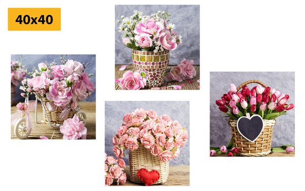 Set di quadri – Bouquet di fiori in stile vintage