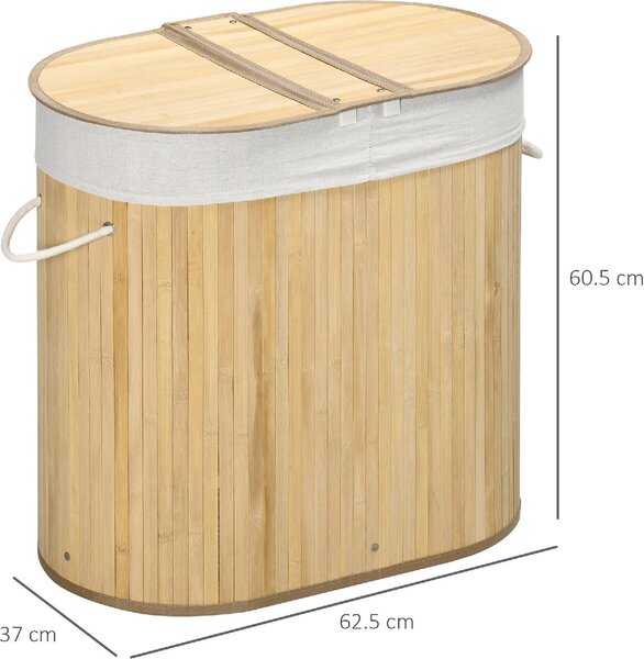 DecHome Cesto Portabiancheria a 2 Sezioni 2 Coperchi e Capacit 100L con Sacca Interna Removibile 62.5x37x60.5 cm - 220V00ND-850