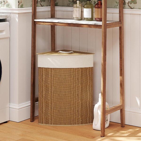 DecHome Cesto Portabiancheria Angolare in Bamb da 55L con Sacco Estraibile e Coperchio Removibile 35x35x60 cm colore Marrone - F866BN