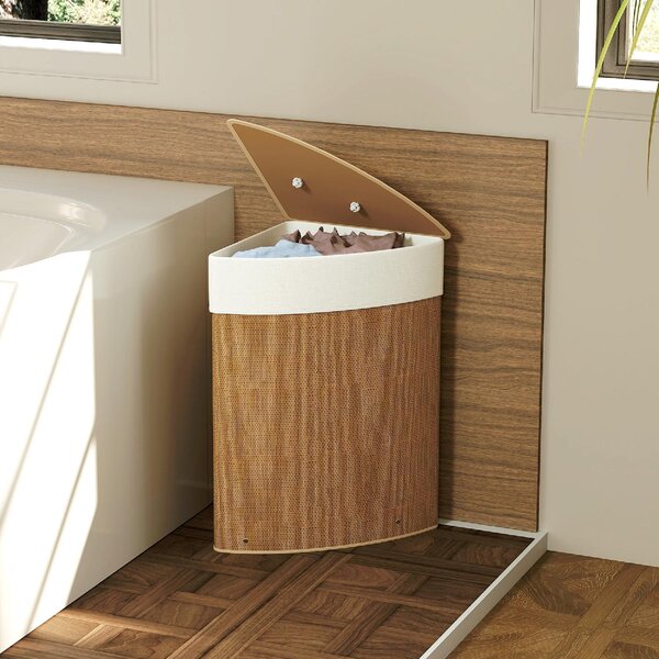 DecHome Cesto Portabiancheria Angolare in Bamb da 55L con Sacco Estraibile e Coperchio Removibile 35x35x60 cm colore Marrone - F866BN