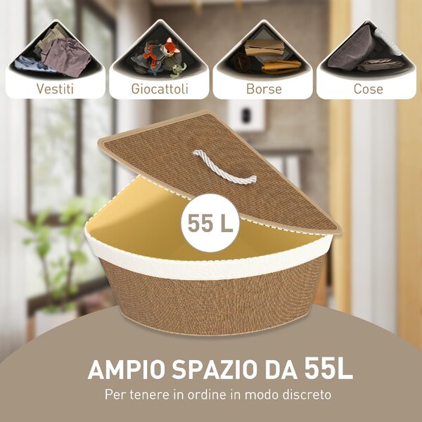 DecHome Cesto Portabiancheria Angolare in Bamb da 55L con Sacco Estraibile e Coperchio Removibile 35x35x60 cm colore Marrone - F866BN
