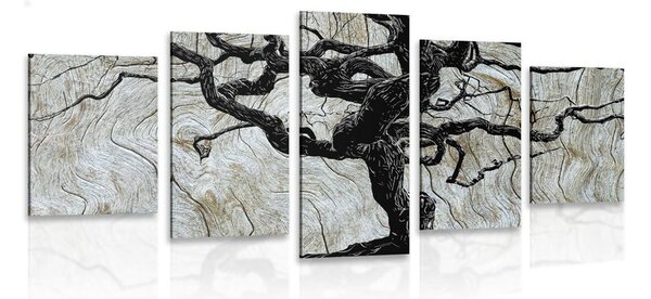 Quadri 5 pezzi – Albero astratto su legno