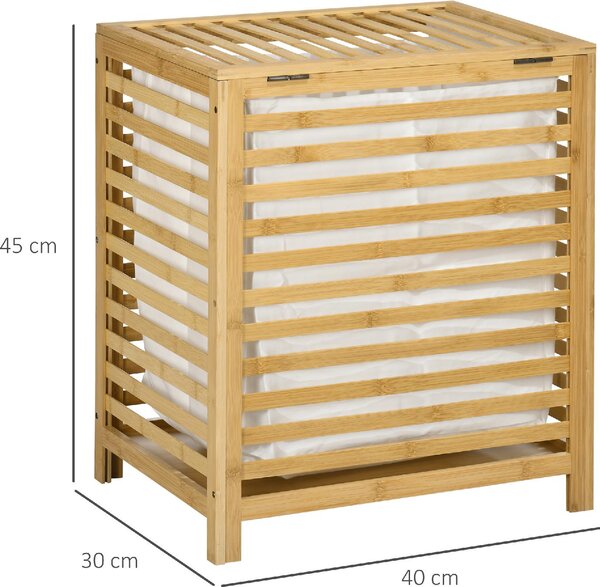 DecHome Cesto Portabiancheria a Doghe in Bamb e Tessuto con Coperchio e Sacca Rimovibile 50x36x60 cm - 876DHND