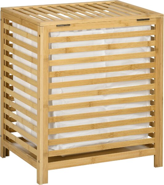 DecHome Cesto Portabiancheria a Doghe in Bamb e Tessuto con Coperchio e Sacca Rimovibile 50x36x60 cm - 876DHND