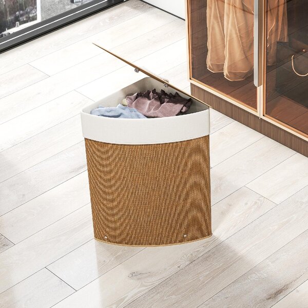 DecHome Cesto Portabiancheria Angolare in Bamb da 55L con Sacco Estraibile e Coperchio Removibile 35x35x60 cm colore Marrone - F866BN