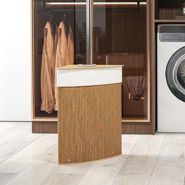 DecHome Cesto Portabiancheria Angolare in Bamb da 55L con Sacco Estraibile e Coperchio Removibile 35x35x60 cm colore Marrone - F866BN