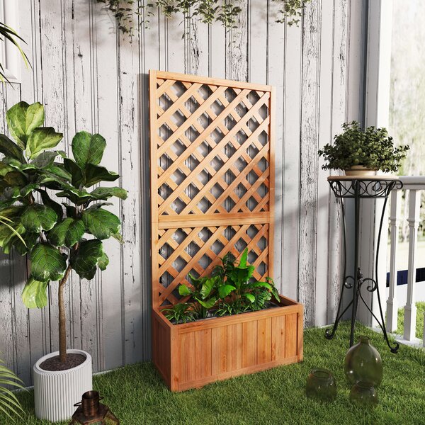Outsunny Fioriera da Giardino con Spalliera a Griglia per Piante Rampicanti in Legno di Abete, 72.5x31.5x149.5cm, Arancio | Aosom Italy
