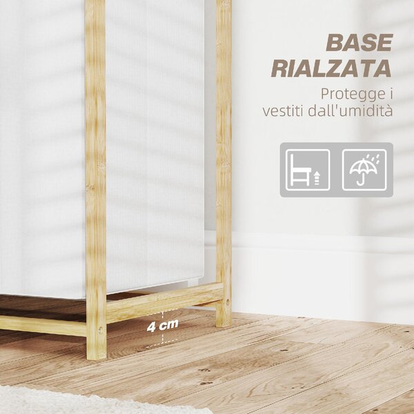 DecHome Cesto Portabiancheria con 2 Borse Estraibili, Maniglie e Ripiano in Bamb 70x36x70 cm colore Bianco - U6520WT