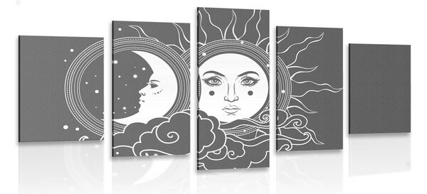 Quadri 5 pezzi – Armonia in bianco e nero di sole e luna