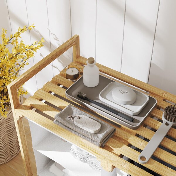 DecHome Cesto Portabiancheria con 2 Borse Estraibili, Maniglie e Ripiano in Bamb 70x36x70 cm colore Bianco - U6520WT