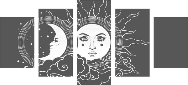 Quadri 5 pezzi – Armonia in bianco e nero di sole e luna