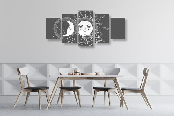 Quadri 5 pezzi – Armonia in bianco e nero di sole e luna