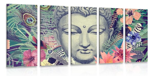 Quadri 5 pezzi – Buddha su sfondo esotico