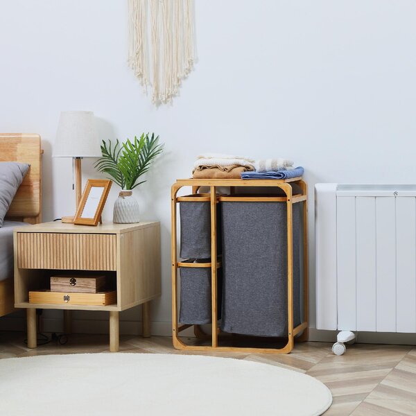 DecHome Cesto Portabiancheria con 3 Scomparti Estraibili in Tessuto e Bamb 50x32x69.7cm - 181-850