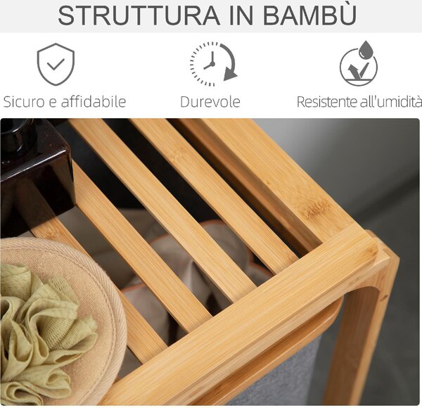 DecHome Cesto Portabiancheria con 3 Scomparti Estraibili in Tessuto e Bamb 50x32x69.7cm - 181-850