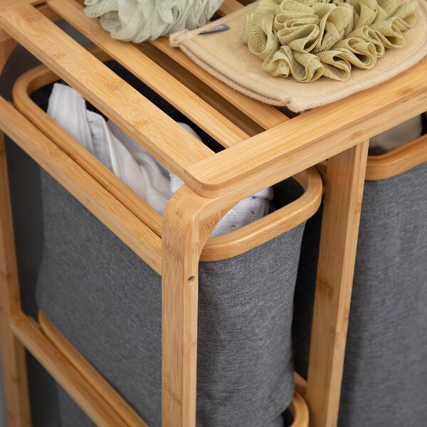 DecHome Cesto Portabiancheria con 3 Scomparti Estraibili in Tessuto e Bamb 50x32x69.7cm - 181-850