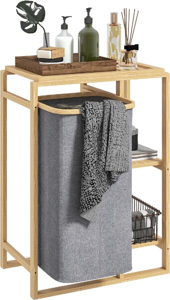 DecHome Cesto Portabiancheria con Borsa Estraibile e Ripiani a Doghe in Bamb 50x32x70 cm colore Grigio - U6530GY