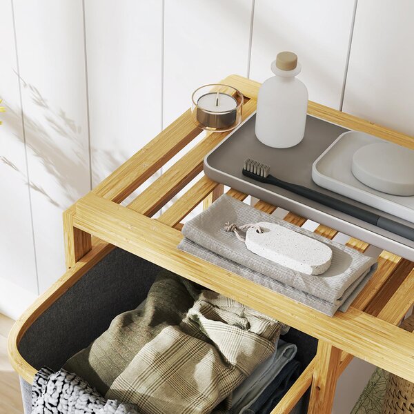DecHome Cesto Portabiancheria con Borsa Estraibile e Ripiani a Doghe in Bamb 50x32x70 cm colore Grigio - U6530GY