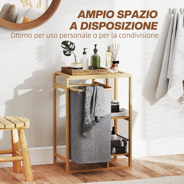 DecHome Cesto Portabiancheria con Borsa Estraibile e Ripiani a Doghe in Bamb 50x32x70 cm colore Grigio - U6530GY