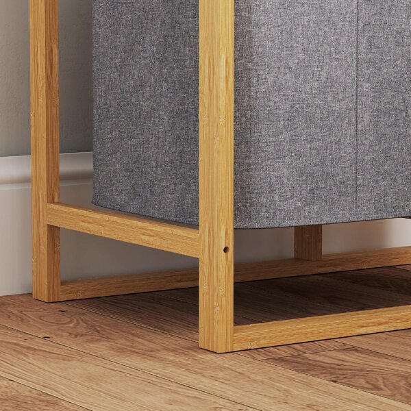 DecHome Cesto Portabiancheria con Borsa Estraibile e Ripiani a Doghe in Bamb 50x32x70 cm colore Grigio - U6530GY