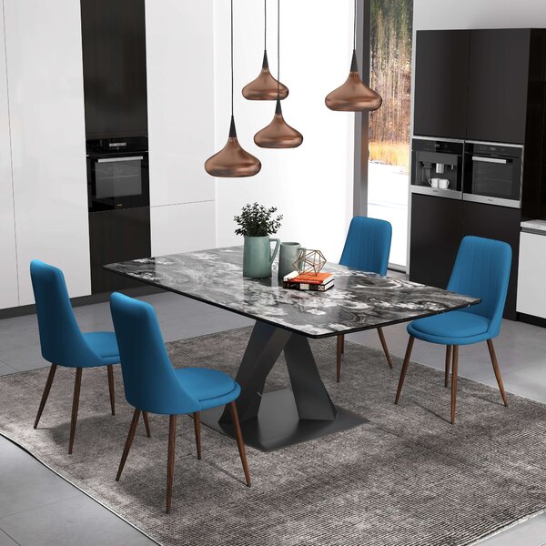 HOMCOM Sedie da Cucina Imbottite, Set 4 Pezzi in Poliestere e Acciaio, 47x55x86 cm, Blu|Aosom