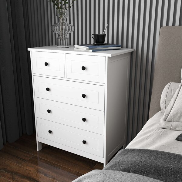 HOMCOM Cassettiera Bianca con 5 Cassetti Salvaspazio e Antiribaltamento in Legno, Cassettiera Camera da Letto, 74x40x91cm, Bianco | Aosom Italy