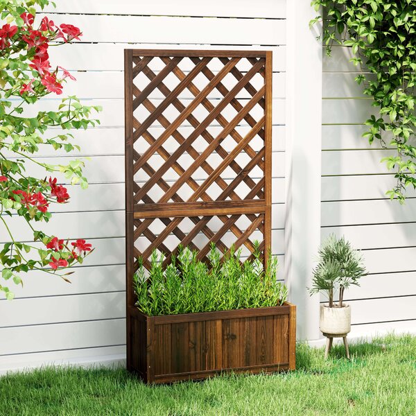 Outsunny Fioriera da Esterno con Grigliato per Rampicanti e Vaso, in Legno di Abete, 72.5x31.5x149.5 cm|Aosom