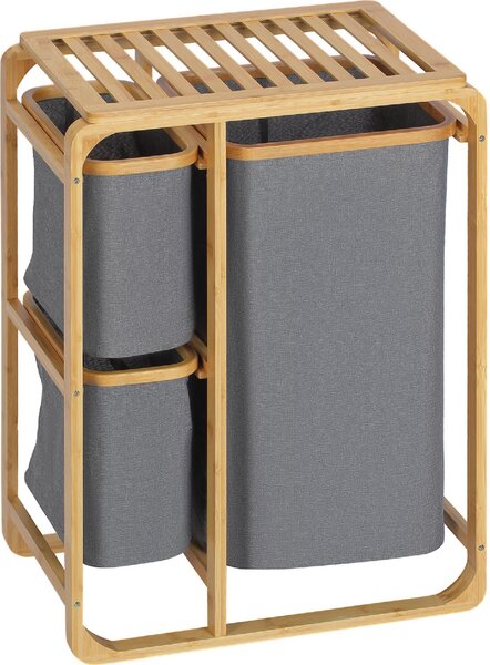 DecHome Cesto Portabiancheria con 3 Scomparti Estraibili in Tessuto e Bamb 50x32x69.7cm - 181-850