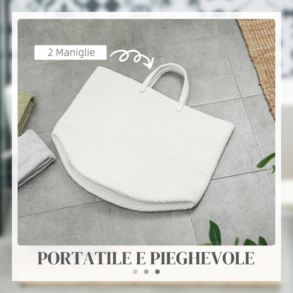 DecHome Cesto Portabiancheria da 36L Portatile e Pieghevole con Manici in Cotone Naturale 38x45 cm colore Crema - 170CWS419