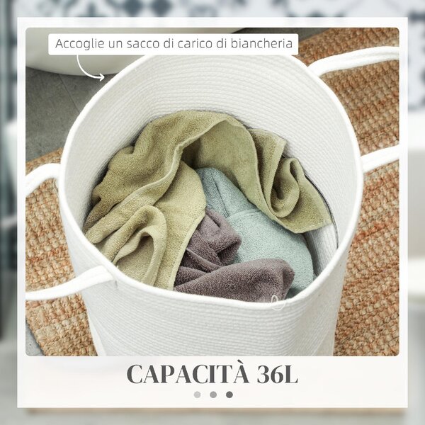 DecHome Cesto Portabiancheria da 36L Portatile e Pieghevole con Manici in Cotone Naturale 38x45 cm colore Crema - 170CWS419