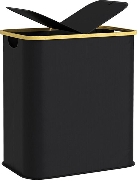 DecHome Cesto Portabiancheria da 80L a 2 Sezioni con Coperchio in Tessuto non Tessuto e Bamb 54x34x58.5 cm colore Nero - U5780BK