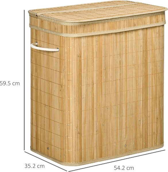 DecHome Cesto Portabiancheria da 90L Pieghevole con 2 Scomparti, Coperchio e Manici in Bamb - U5020ND