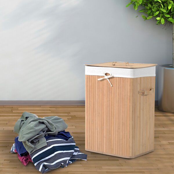 DecHome Cesto Portabiancheria in Bamb con Coperchio e Fodera Rimovibile 40x30x60 cm colore Legno - 17-850