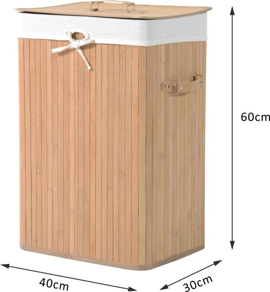 DecHome Cesto Portabiancheria in Bamb con Coperchio e Fodera Rimovibile 40x30x60 cm colore Legno - 17-850