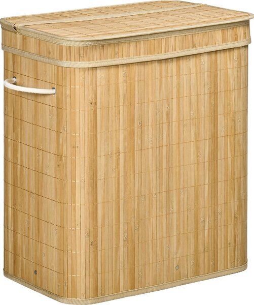 DecHome Cesto Portabiancheria da 90L Pieghevole con 2 Scomparti, Coperchio e Manici in Bamb - U5020ND