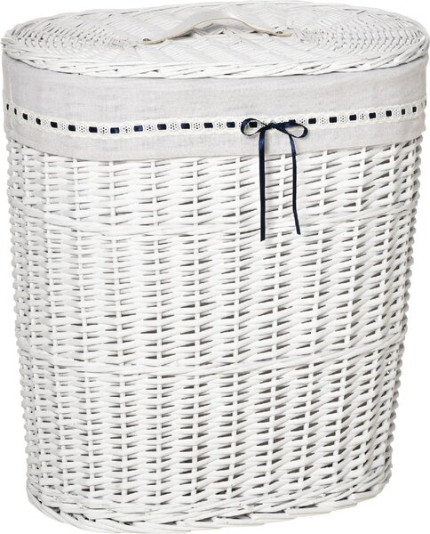 DecHome Cesto Portabiancheria in Vimini con Coperchio e Sacco Interno in Tessuto Lavabile Bianco - 145WT850