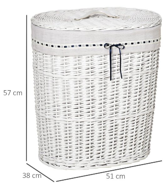 DecHome Cesto Portabiancheria in Vimini con Coperchio e Sacco Interno in Tessuto Lavabile Bianco - 145WT850