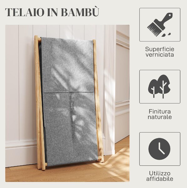 DecHome Cesto Portabiancheria Pieghevole 55L in Tessuto e Telaio in Bamb colore Legno e Grigio - 0NDJ552