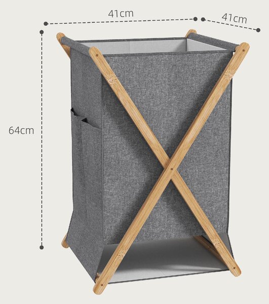 DecHome Cesto Portabiancheria Pieghevole 55L in Tessuto e Telaio in Bamb colore Legno e Grigio - 0NDJ552