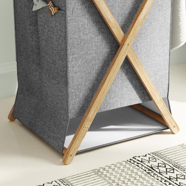 DecHome Cesto Portabiancheria Pieghevole 55L in Tessuto e Telaio in Bamb colore Legno e Grigio - 0NDJ552