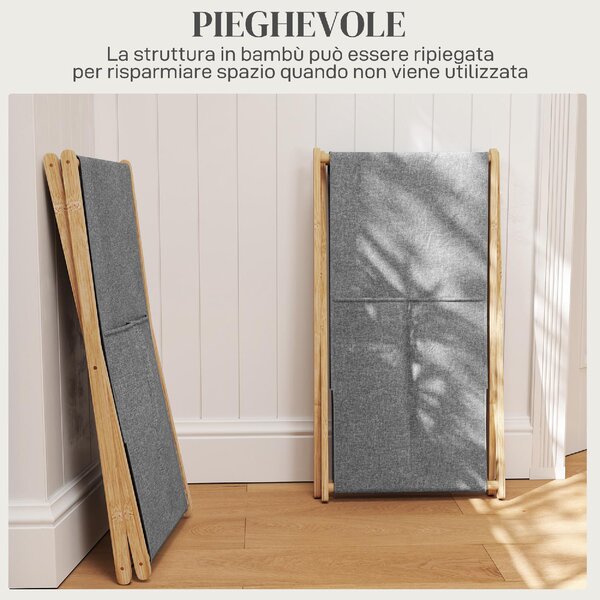 DecHome Cesto Portabiancheria Pieghevole 55L in Tessuto e Telaio in Bamb colore Legno e Grigio - 0NDJ552