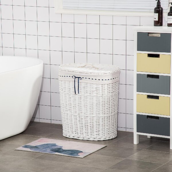 DecHome Cesto Portabiancheria in Vimini con Coperchio e Sacco Interno in Tessuto Lavabile Bianco - 145WT850
