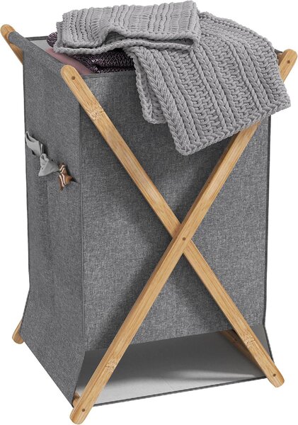 DecHome Cesto Portabiancheria Pieghevole 55L in Tessuto e Telaio in Bamb colore Legno e Grigio - 0NDJ552