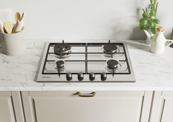 Candy CHW 6 BR 4 WTX Piano Cottura 4 Fuochi a Gas 60 cm colore Inox