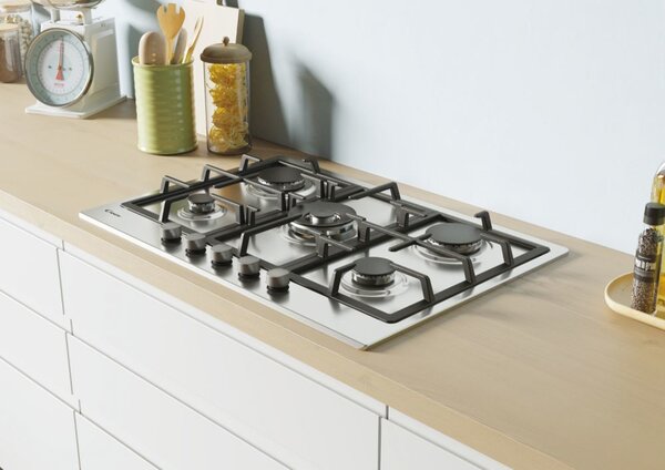 Candy CHG 74 WX Serie Timeless Piano Cottura 5 Fuochi a Gas 75 cm Griglie in Ghisa (1 Bruciatore Doppia Corona) colore Inox