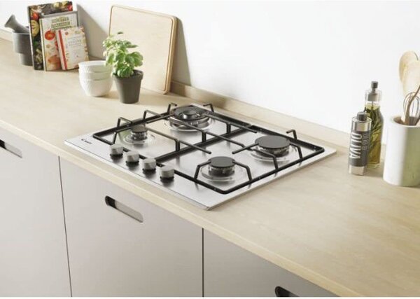 Candy CHW6BR4WX Serie Timeless Piano Cottura 4 Fuochi a Gas 60 cm (1 Bruciatore Doppia Corona) colore Inox